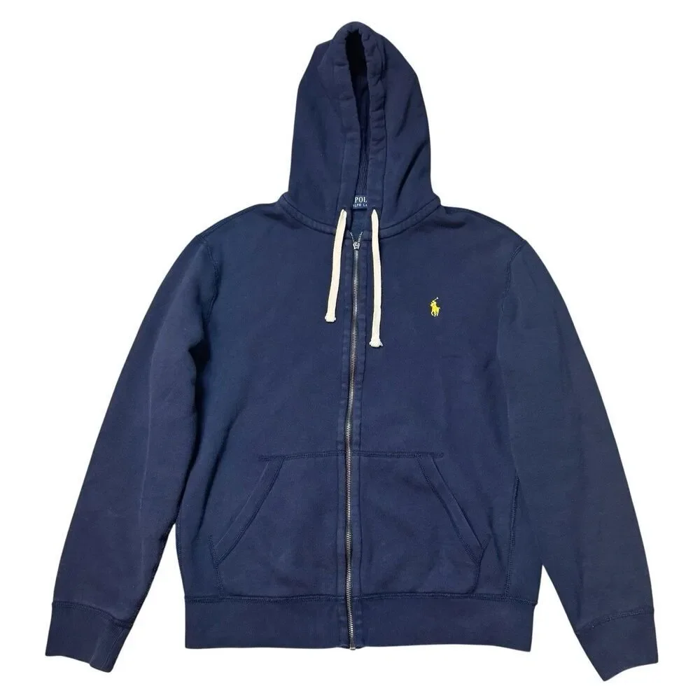 Polo Ralph Lauren Full Zip Hoodie Mens Large Blue Sweatshirt Fleece Lined Jacket